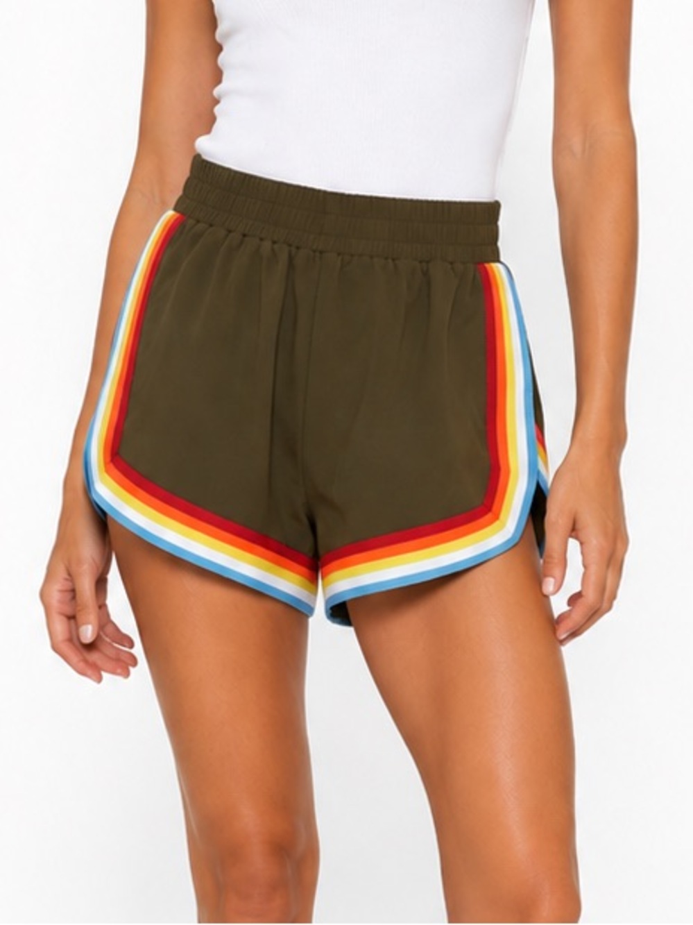 Topshop Rainbow Trim Olive Women's Shorts